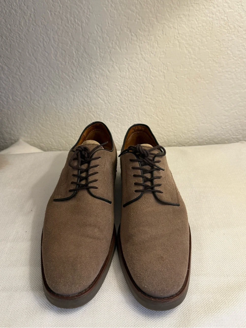 Nordstrom Men’s Shop 9.5M Taupe Brown Suede Derby Oxford Dress Shoes Made Brazil